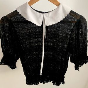 Collared Bib Black Blouse